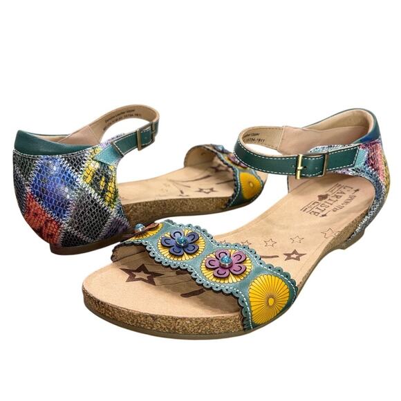 Spring Step L'artiste EU 40 US 9 Meliza Sandals Colorful Leather Snake Floral - Picture 1 of 12